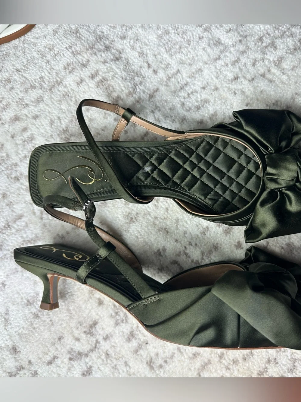 Sam Edelman Olive Satin Pointed Slingback Heels with Bow - Picture 10 of 11